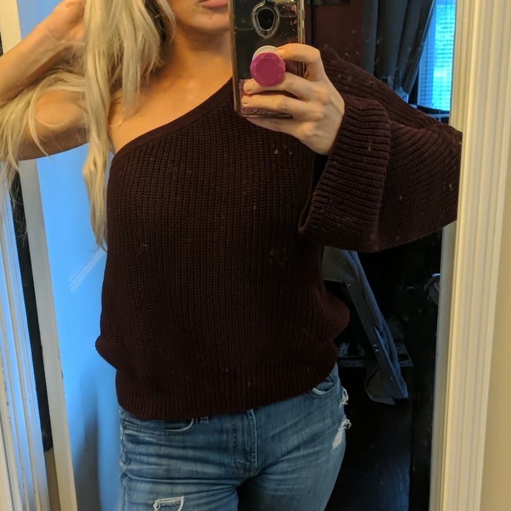 Dark maroon one shoulder sweater